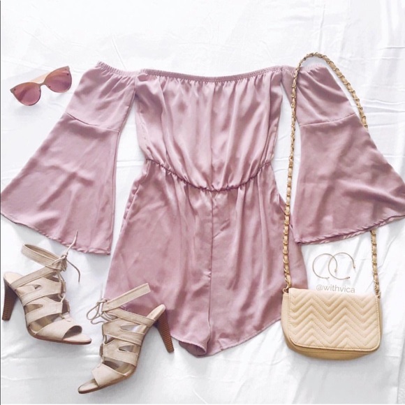 Silky Off The Shoulder Romper - Picture 1 of 3